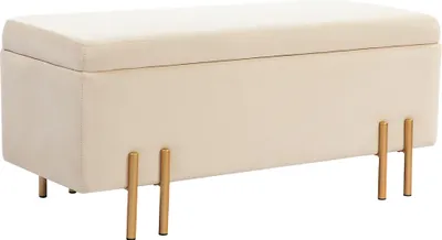 Produktbild von Sitzbank mit Stauraum Polsterbank mit Samtoptik, Sitztruhe mit Holzbeine, Truhenbank für Wohnzimmer Schlafzimmer Flur 100 x 40 x 42 cm, Beige, Beige, 100 cm, 40 cm, 42 cm, Holz