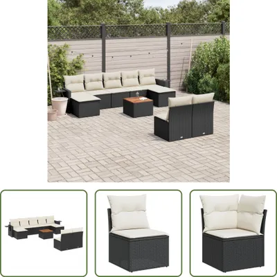 Produktbild von The Living Store 10-tlg. Garten-Sofagarnitur mit Kissen Schwarz Poly Rattan