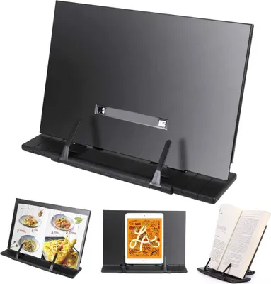 Obrázek produktu pro Stojan na knihy, nastavitelný, kovový, univerzální, černý, skládací, multifunkční, podpora pro knihy, držák na tablet, vhodný do kuchyně, pokoje, kanceláře, pro knihy, kuchařky a tablety