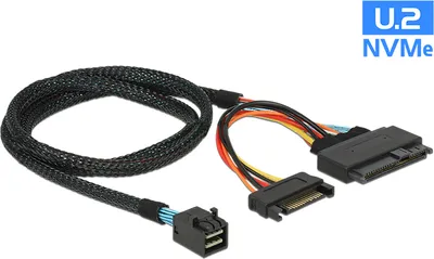 Obrázok produktu pre DeLOCK 0.75m, SFF-8643/U.2 SFF-8639+SATA, 0,75 m, SFF-8643, U.2 SFF-8639, Samec/samec, Čierna