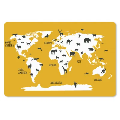 Produktbild von MuchoWow® Mauspad Mousepad Weltkarte Kinder - Tiere - Gelb 27x18 cm - Mousepads - Maus Mat - Pad - Mausunterlage - Büroartikel - Desk Matten