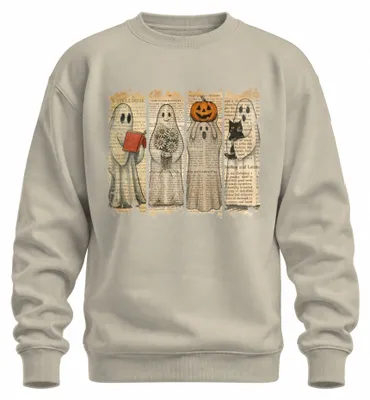 Produktbild von Halloween Geister Vintage Zeitung niedliche Kürbis Katze Sweatshirt Pullover, Natur, XL