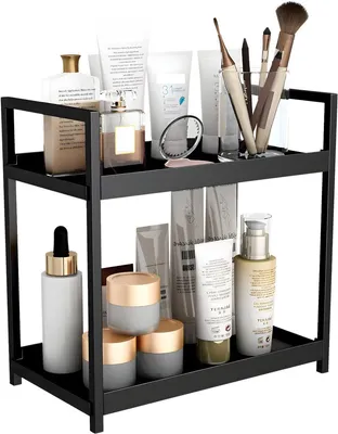 Productafbeelding van Twee-laags opberger – Multifunctioneel opbergrek voor keuken, badkamer of bureau – Compact opbergrek voor keuken en cosmetica – Zwart