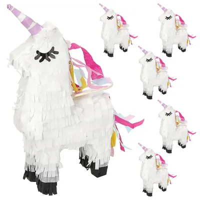Produktbild von Pinata Einhorn 6er Set Papier weiß bunt zum Aufhängen und Befüllen Partyspiel Geburtstagsdeko Mottoparty Kinder Geschenkidee