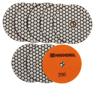 8 Diamantpolierscheiben #200, 125 mm, trocken, für Stein
