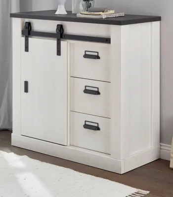 Produktbild von Kommode Stove in weiß Pinie und anthrazit Landhaus Sideboard Soft-Close