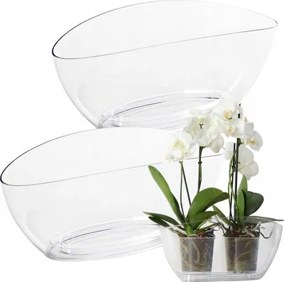 Zdjęcie produktu dla Zestaw 2 doniczek Lamela | Luna | Przezroczysta | Przezroczysta | 35 cm