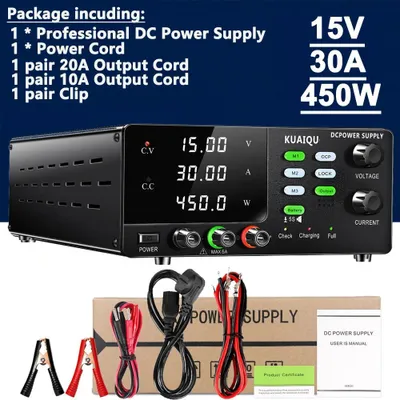 Produktbild von DC Labornetzgerät - Einstellbares Netzteil - 15V 30A 450W - Geregelte Spannung & Strom - Schnellladegerät für Akku - 220V AC EU-Stecker