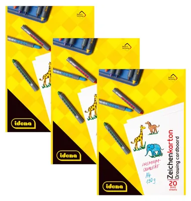 Produktbild von Idena 10381 - Zeichenkarton, DIN A4, 20 Blatt, 190 g/m², 3 Stück
