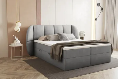 Produktbild von Bilbao Boxspringbett mit Bettkästen H3 Pocket Matratze Kopfteil mit Dekorative Ohren Grau