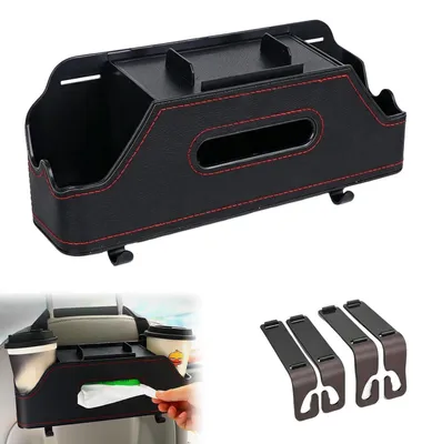 Productafbeelding van 4-in-1 autostoelorganizer met bekerhouders, eenvoudig te monteren zonder gereedschap, kunststof met lederlook
