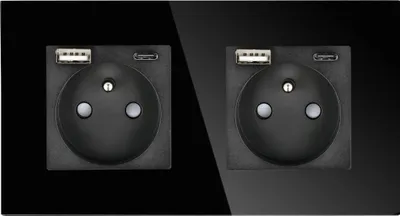 Produktbild von USB AC A+C Steckdose im Doppelrahmen, schwarz__