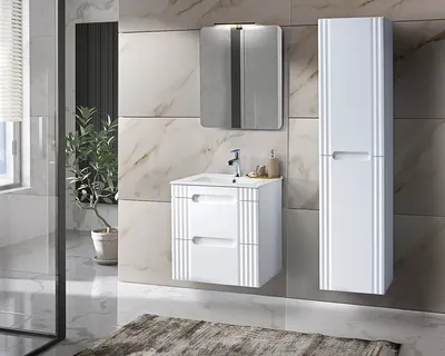 Zdjęcie produktu dla Szafka Łazienkowa Biała Pod Umywalkę 60Cm 2 Szuflady Mdf 60X62