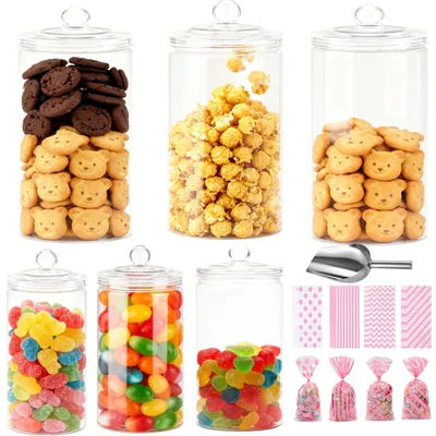 Produktbild von Omgoods – Set aus 6 Retro-Süßigkeitenbehältern aus Kunststoff mit Deckel, jeweils 600 ml Fassungsvermögen