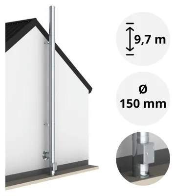 Produktbild von 9,7 m - DW-ECO 2.0 Edelstahlschornstein Ø 150 mm Komplettset doppelwandig Bodenmontage