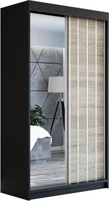 Produktbild von Schwebetürenschrank, 2-türig Schrank mit Spiegel! Moderne Garderobe für Kleidung. Verschiedene Farben (Weiß, Schwarz, Somona) Kleiderschrank VIGO 160  cm