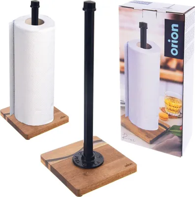 Obrázek produktu pro Orion držák na papírové utěrky Držák na kuchyňské role Držák na role z kovu a dřeva černý RIVER 35 cm
