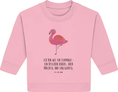 Produktbild von Mr. & Mrs. Panda Organic Baby Pullover Flamingo Classic 6. - 12. Monat - Baumwolle Pink - Geschenk, Stolz, Prächtig, Bullover, Spruch, Ich