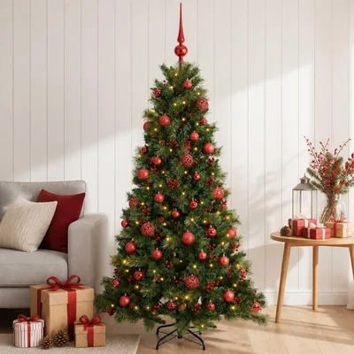Productafbeelding van Kunstkerstboom met kerstbal 150 cm 150 LED's Warmwit