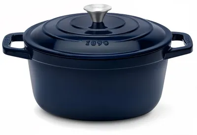 Immagine prodotto di La casseruola rotonda ALMA25 della Fonderie 1890, realizzata in ghisa smaltata, con diametro di 25 cm e capacità di 4,7 litri, colore blu navy