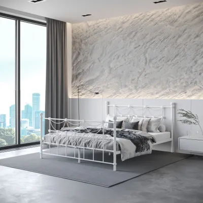 Produktbild von Metallbett GRENADA 120x200 Jugendzimmer Schlafzimmer Doppelbett Bettrahmen mit Lattenrost Bettrahmen Weiß Metall