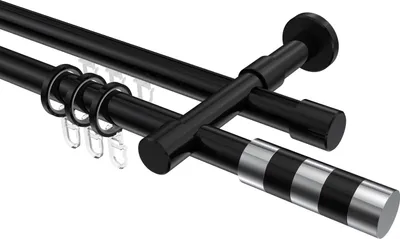 Produktbild von Interdeco Rundrohr-Innenlaufstange / Gardinenstange (Kombination) Schwarz, Typ Prestige Mavell (Zylinder Bicolor), 20 mm Ø 2-läufig, 260 cm