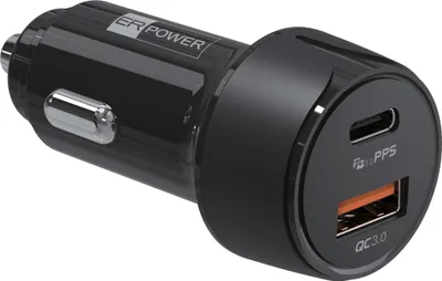 Image de Chargeur de voiture ER POWER 30W PD USB-C/USB-A, noir