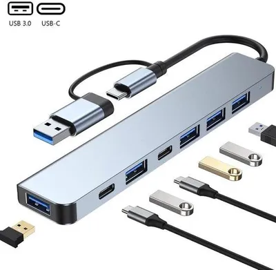 Obrázek produktu pro 7portový rozbočovač USB 3.0 s adaptérem USB-C, stříbrný