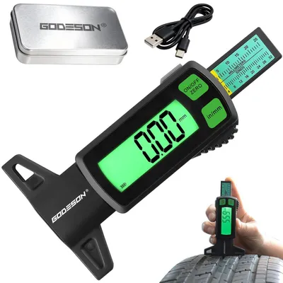 Immagine prodotto di Misuratore di profondità del battistrada per pneumatici digitale, USB-C, ricaricabile, intervallo 0-25,4 mm/pollici, precisione 0,01 mm, display LCD verde