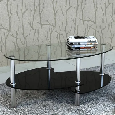 Produktbild von vidaXL Couchtisch Schwarz aus Hartglas und Metallgestell, 90 x 45 x 43 cm, 3-Etagen-Design mit Stauraum, robust und pflegeleicht