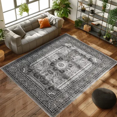 Produktbild von Orientteppich mit traditionellem Medaillon-Muster - elegant und zeitlos für Wohnzimmer und Schlafzimmer, Größe: 200 x 290 cm, Farbe: Grau-1