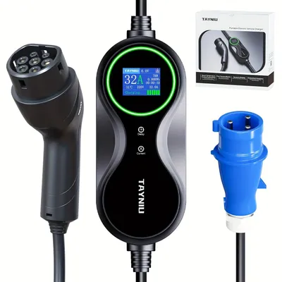 Productafbeelding van Elektrische Auto Laadpaal 7 kW - Draagbare Wallbox met LCD Display en Timer