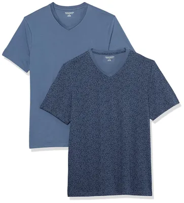 Zdjęcie produktu dla Essentials, męska koszulka slim fit, krótki rękaw, dekolt V, zestaw 2 sztuk, kolor: jasnoniebieski