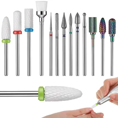 Produktbild von Nagelfräser Bits Set 14 Stück 3/32" Diamant-Wolframkarbid für Gel Acryl Nagelhautentfernung