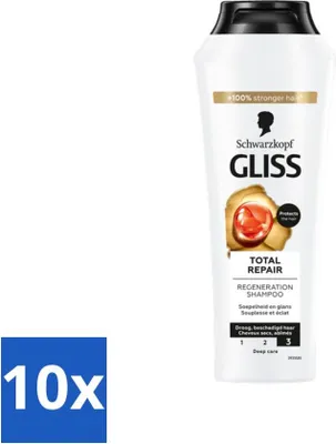 Produktbild von Gliss Shampoo – Total Repair – Für intensive Haarwiederherstellung – 250 ml - Vorteilspack - 10 Stücke
