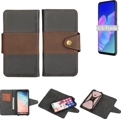 Produktbild von K-S-Trade Handyhülle Schutzhülle Hülle Bookstyle Wallet-Case kompatibel mit Huawei P40 lite E Bumper Rundumschutz schwarz-braun 1x