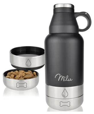 Hundetrinkflasche 950 ml mit Futternapf, Edelstahl, isoliert