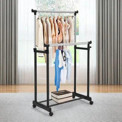 Immagine prodotto di Appendiabiti, appendiabiti regolabile in altezza, appendiabiti con ruote, nero, 86 x 43 x 94-168 cm