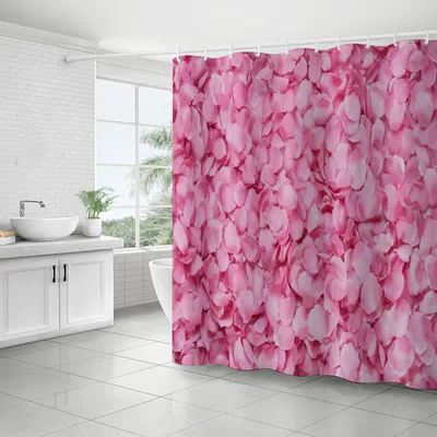 Image de Rideau de douche - Résistant à la moisissure et étanche - Pour salle de bain - Motifs de fleurs roses - 180 x 180 cm