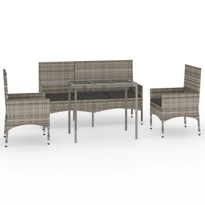 Produktbild von vidaXL 4-tlg. Garten-Lounge-Set mit Kissen Grau Poly Rattan