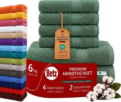 Produktbild von Betz 6er Handtuch Set Premium –4 Handtücher 50x100 cm –2 Duschtücher 70x140 cm -100% Baumwolle –Frottee Handtücher für Bad, Gäste, Alltag - tannengrün