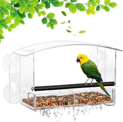 Produktbild von Acryl Vogelvoederhuis mit starken Klammern, Vogelfutterhaus mit Entwässerung und ausnehmbarem Vogelfutterbehälter, Garten Vogelfutterhaus