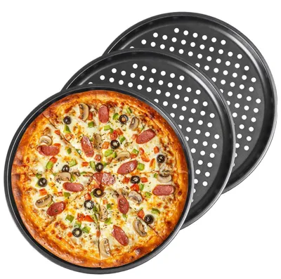 Image de Plaque à pizza ronde, 32 cm, perforée, en acier inoxydable, lot de 3