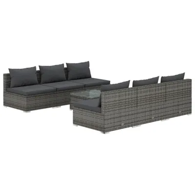 Immagine prodotto di Set da giardino 7 pezzi con cuscini, in polyrattan grigio, vidaXL