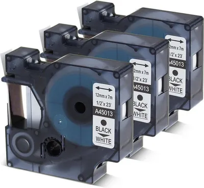 Produktbild von 3 x Dymo 45013 Schwarz auf Weiß Standard-Etikettenbänder