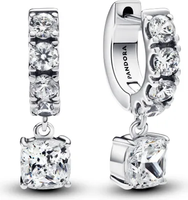 Image de Pandora 293547C01- Pavé Dangle Hoop - Boucles d'oreilles
