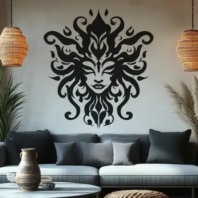 Produktbild von Decords Wandtattoo – abstraktes Gesicht in Schwarz-Weiß, 119 x 119 cm
