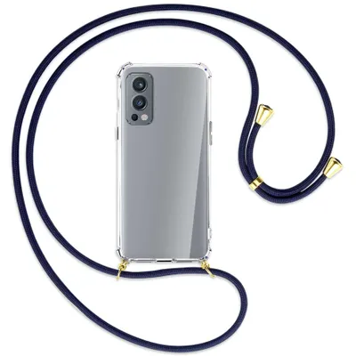 Produktbild von Handykette Backcover-Schutzhülle mit Band (Metall goldfarben) für OnePlus Nord 2 5G - dunkelblau
