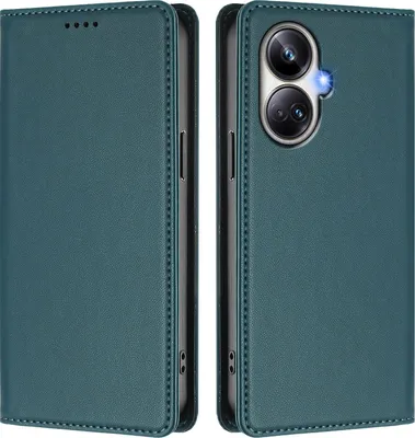 Obrázek produktu pro Kožené pouzdro pro Realme 10 Pro+, magnetické flipové pouzdro zPolyuretankůže se stojánkem Zelená
