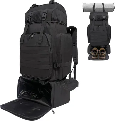 Produktbild von Wanderrucksack 80 l, mit Schuhfach, wasserbeständig, für Camping, schwarz